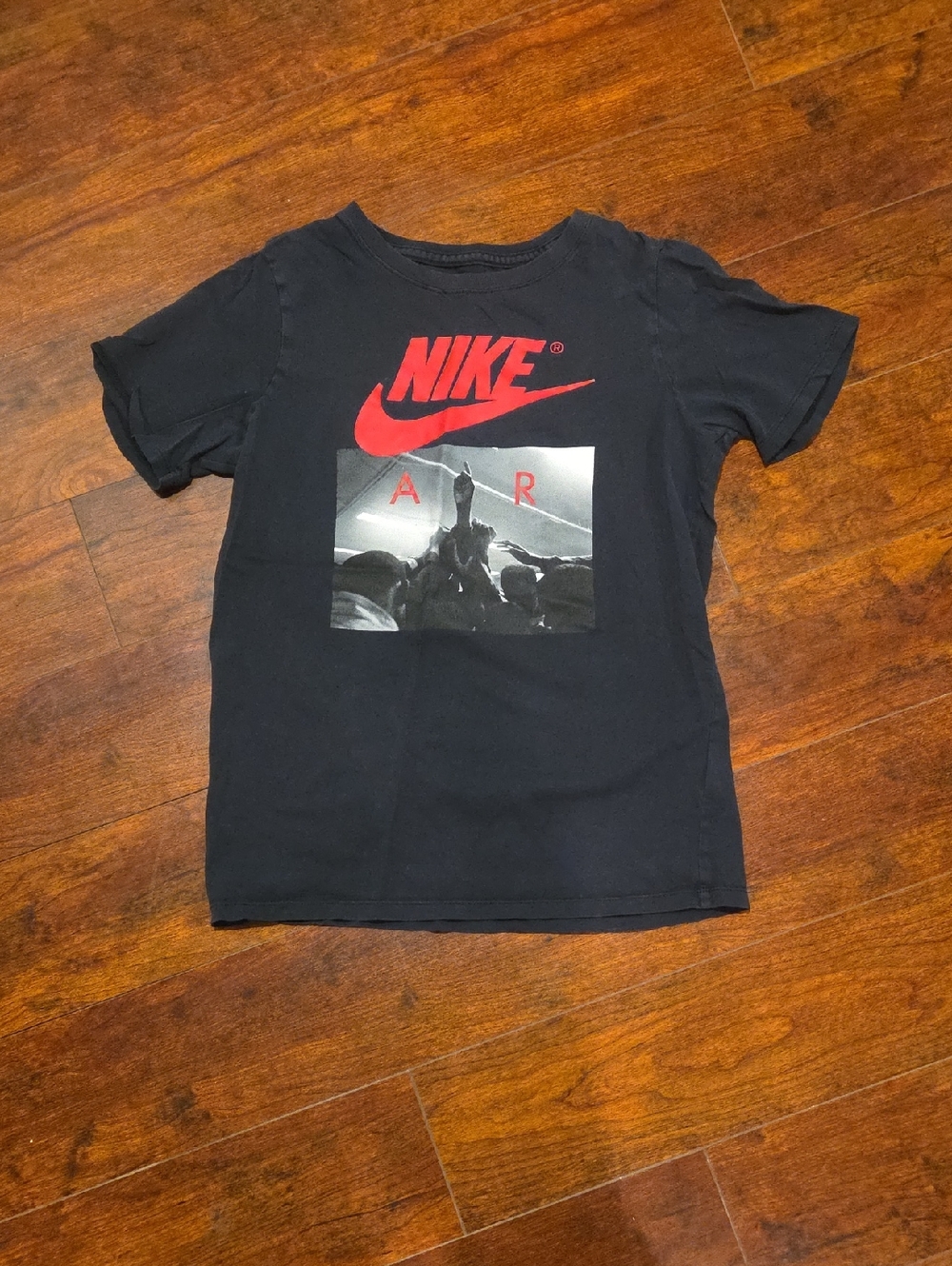 Nike Black Short Sleeve Tee with Red Logo and Graphic